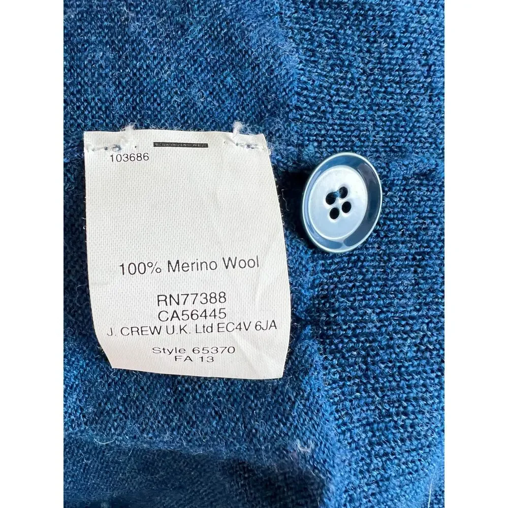 J Crew Classic Merino Wool Long Cardigan Sweater Blue Long Sleeve V-Neck S Small